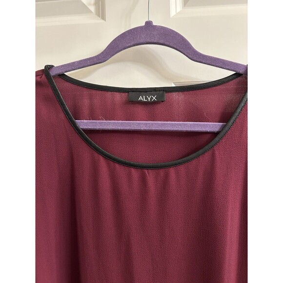 Alyx Women’s Burgundy Chiffon Top W/ Black Faux Leather Mesh Trim Sz 2X - Picture 3 of 5